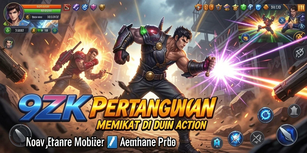 Screenshot utama 9ZK menunjukkan pertarungan seru karakter dalam aksi.