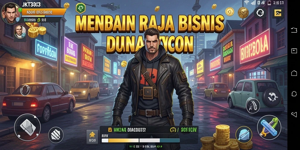Tampilan gameplay JKT303 yang dinamis dalam manajemen bisnis Tycoon.
