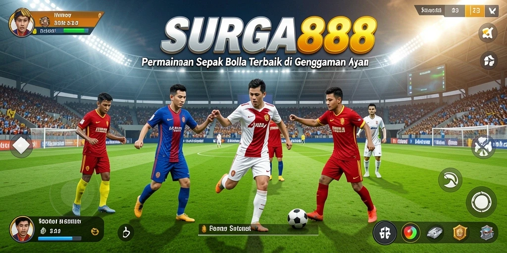 Tampilan gameplay SURGA88 yang menampilkan aksi sepak bola yang mendebarkan.