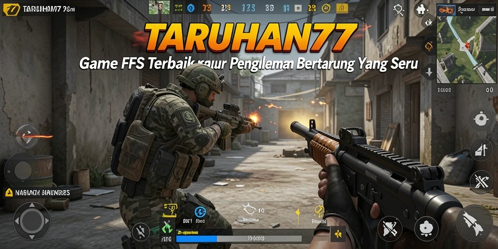Screenshot TARUHAN77 menampilkan aksi pertempuran intens dalam gameplay FPS.